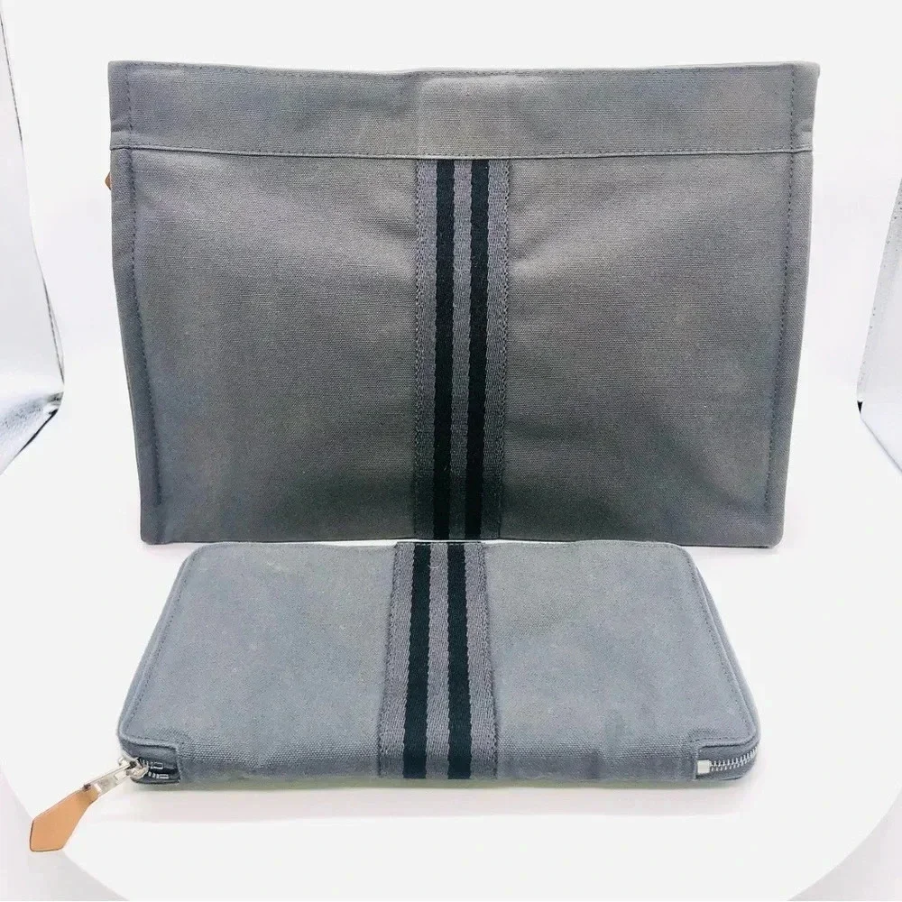 Authentic Hermes Fourre Tout Canvas Clutch Bag and Wallet Organizer Set EUC